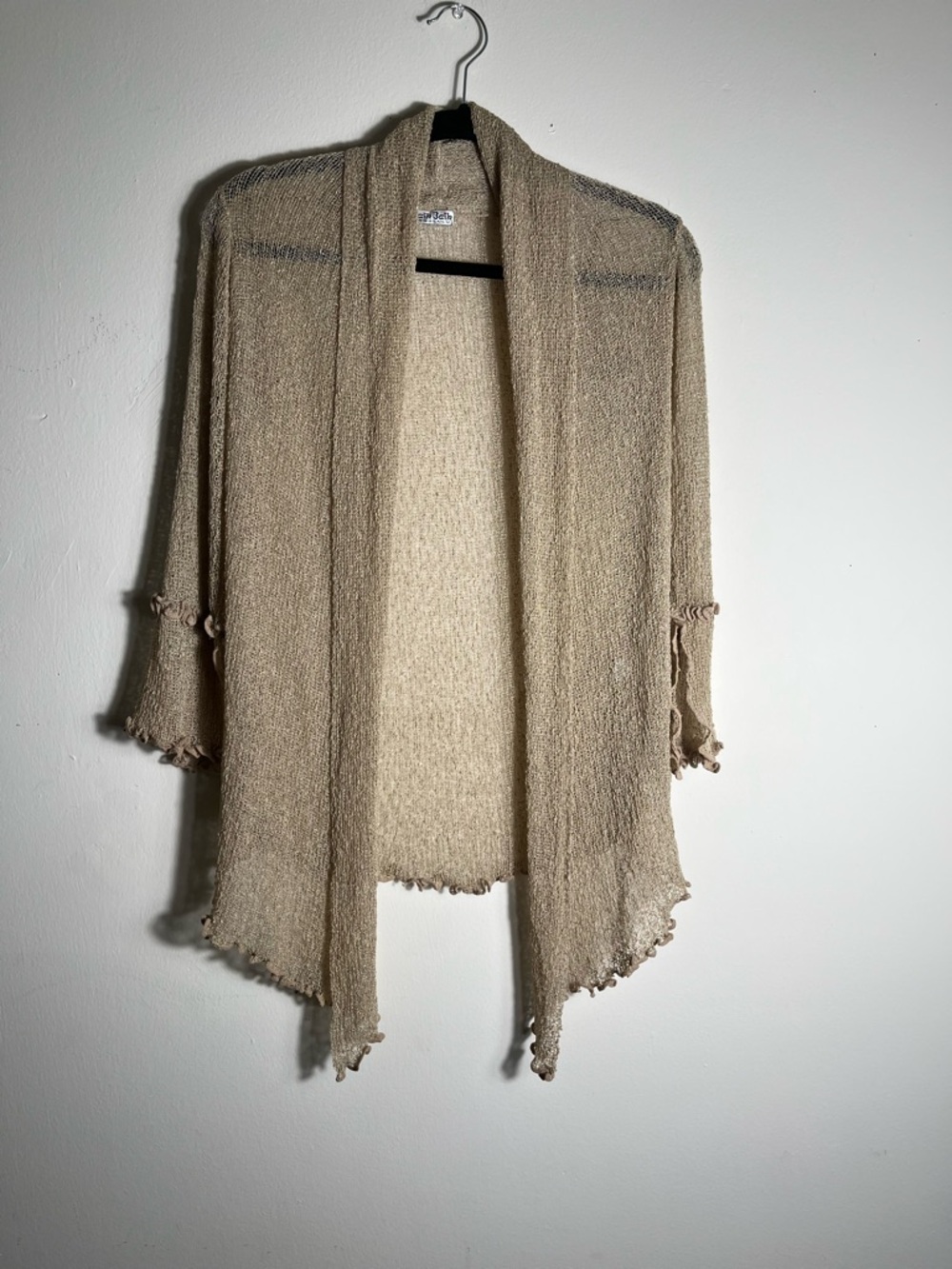 Beige Boho Lightweight Knit Cardigan Open Front Beachy Festival Layer